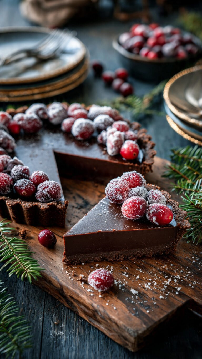 Easy No-Bake Vegan Chocolate Cranberry Tart (Perfect for Christmas!)