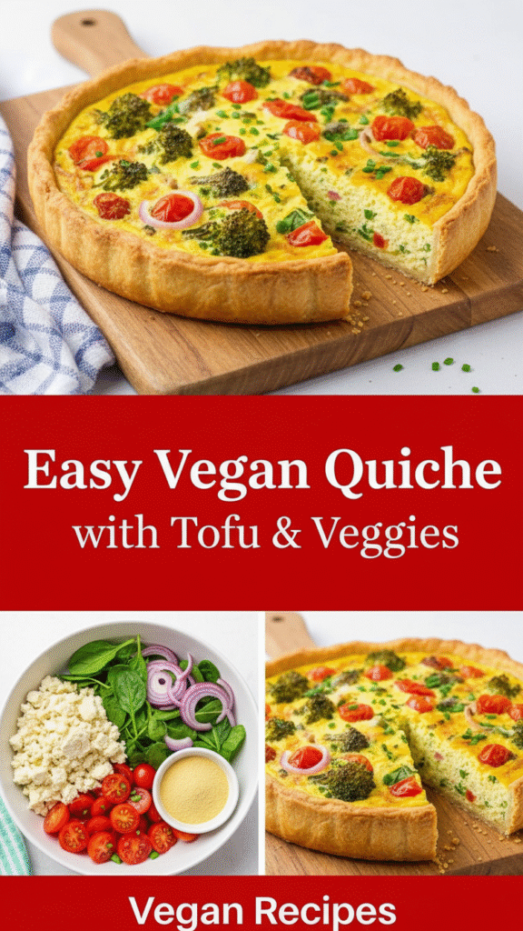 Vegan Quiche with Flaky Crust and Fresh Spinach 