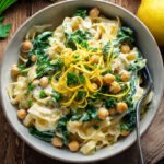 Creamy Vegan Pasta with Lemon, Spinach & Chickpeas (Easy Dinner Idea!)