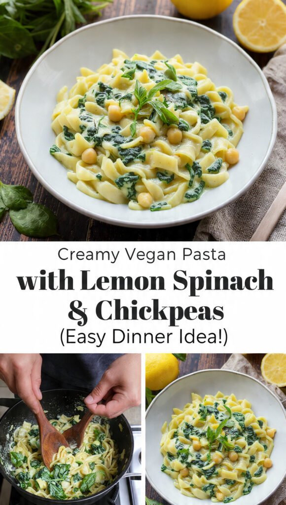 Creamy Vegan Pasta with Lemon, Spinach & Chickpeas (Easy Dinner Idea!) 