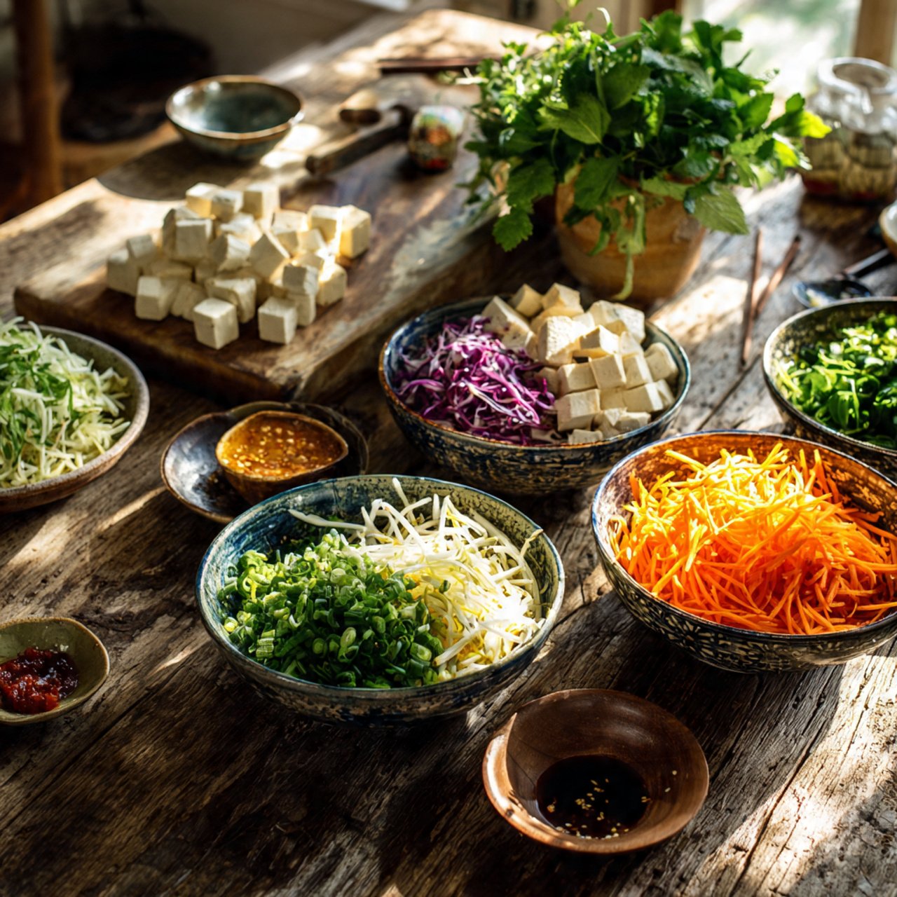 Colorful Vegan Rice Paper Rolls with Fresh Herbs