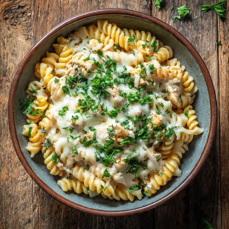 Creamy Velveeta Chicken Rotini with Mozzarella Garlic Sauce