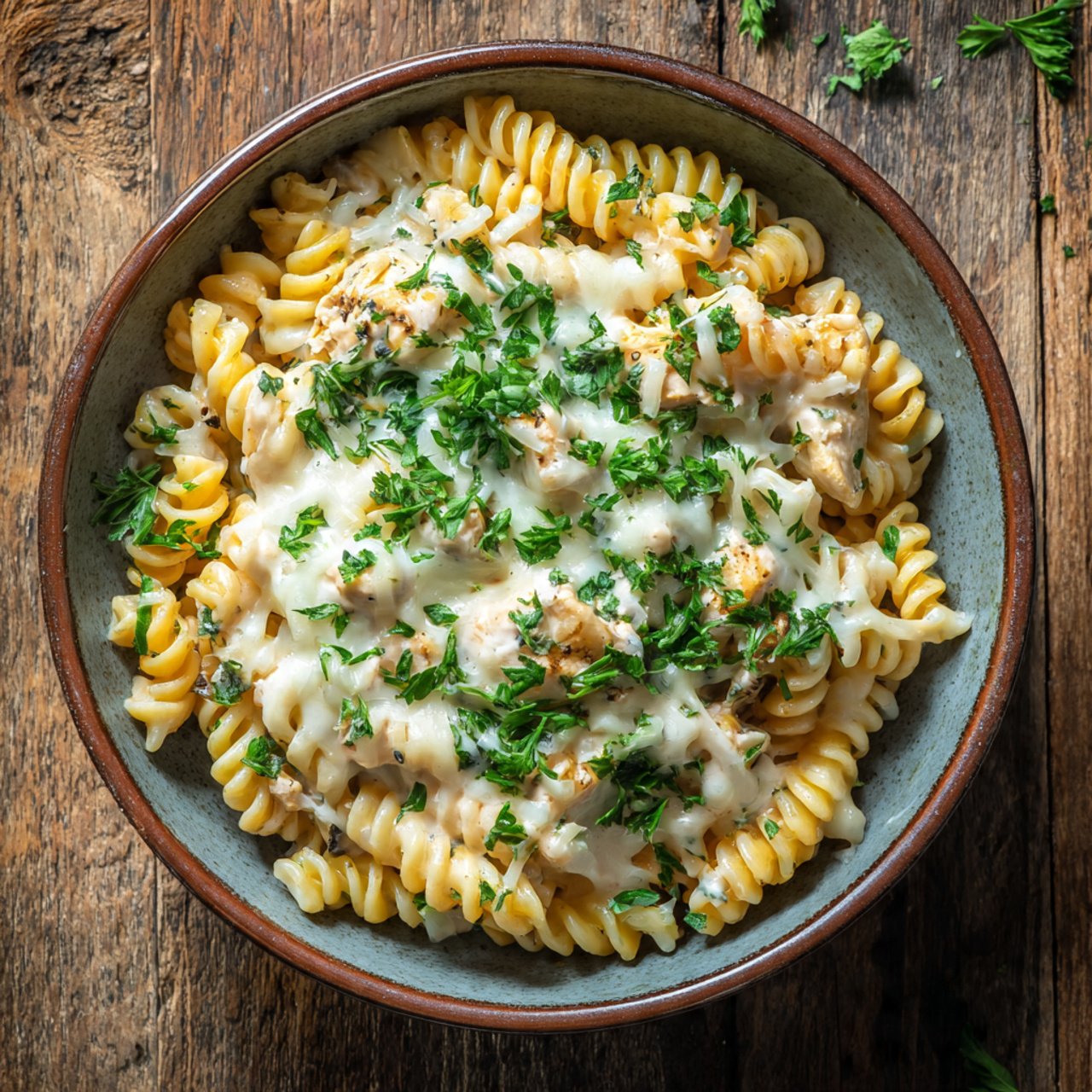 Creamy Velveeta Chicken Rotini with Mozzarella Garlic Sauce