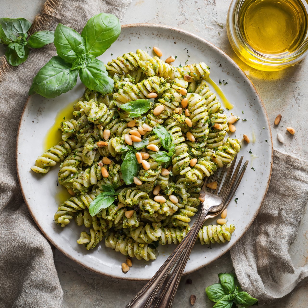 Quick & Creamy Vegan Pesto Pasta